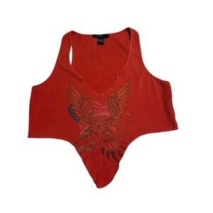Forever 21 Crop Tank Top Eagle Graphic USA Flag Red Ribbed Rodeo Concert Size M